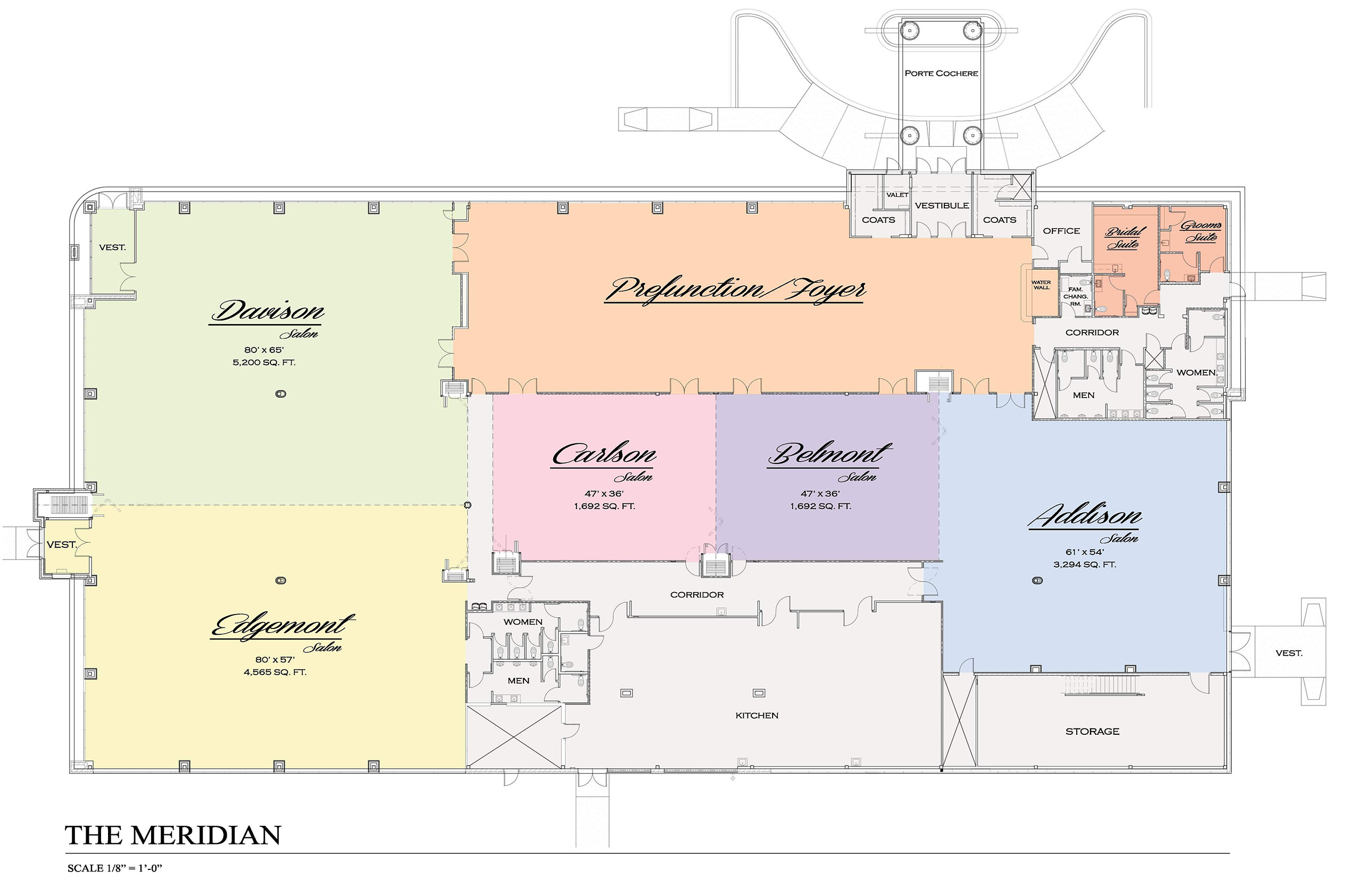A floor plan of the building with several different colors.